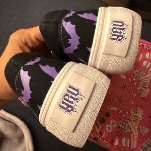 YRU Black and Purple Bats Slip-On Flats
